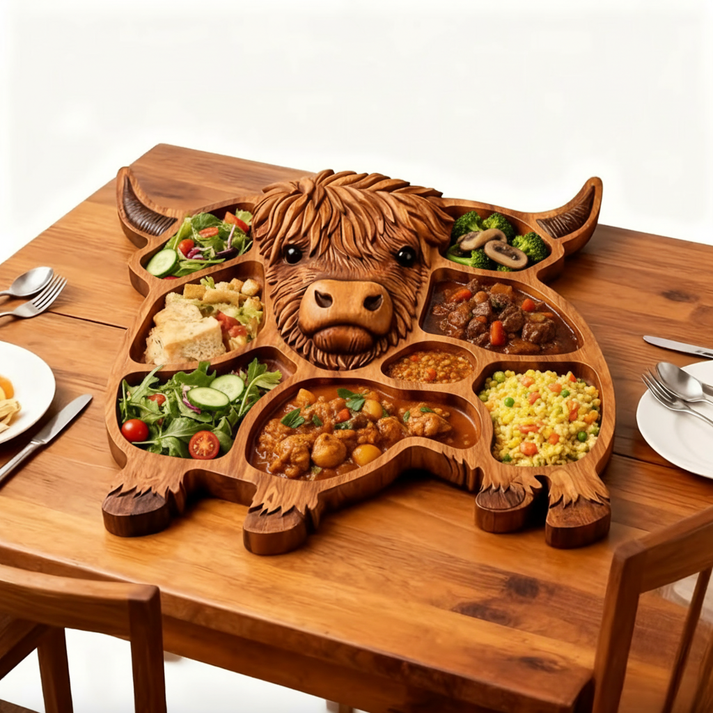 Rustic Delight - Artisan Cow-Shaped Wooden Serving Board
