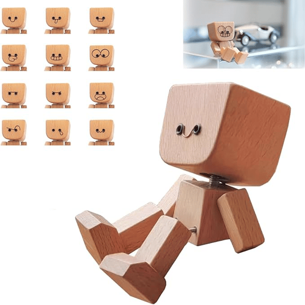 Wooden Decorative Figure with Wobble Function and Interchangeable Faces