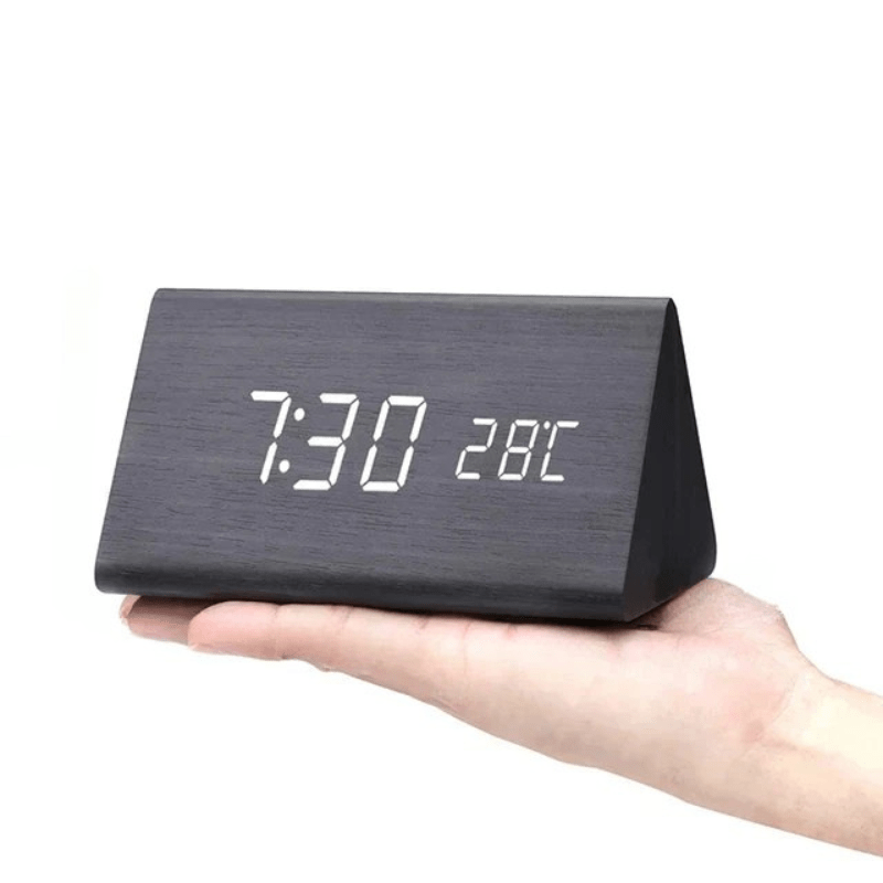 Wooden LED Desk Clock with Voice Control and Temperature Display