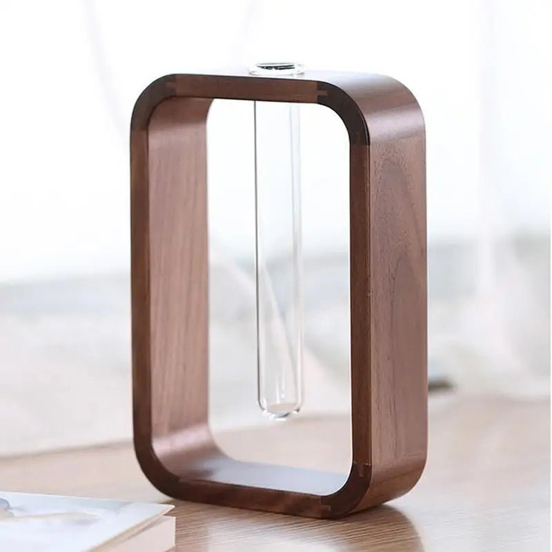 Elegant Glass Tube Planter with Rustic Wood Stand