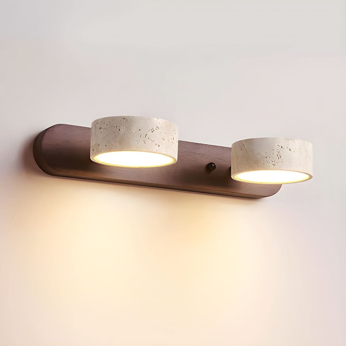 Modern LED Wall Light with Natural Travertine and Wood Design