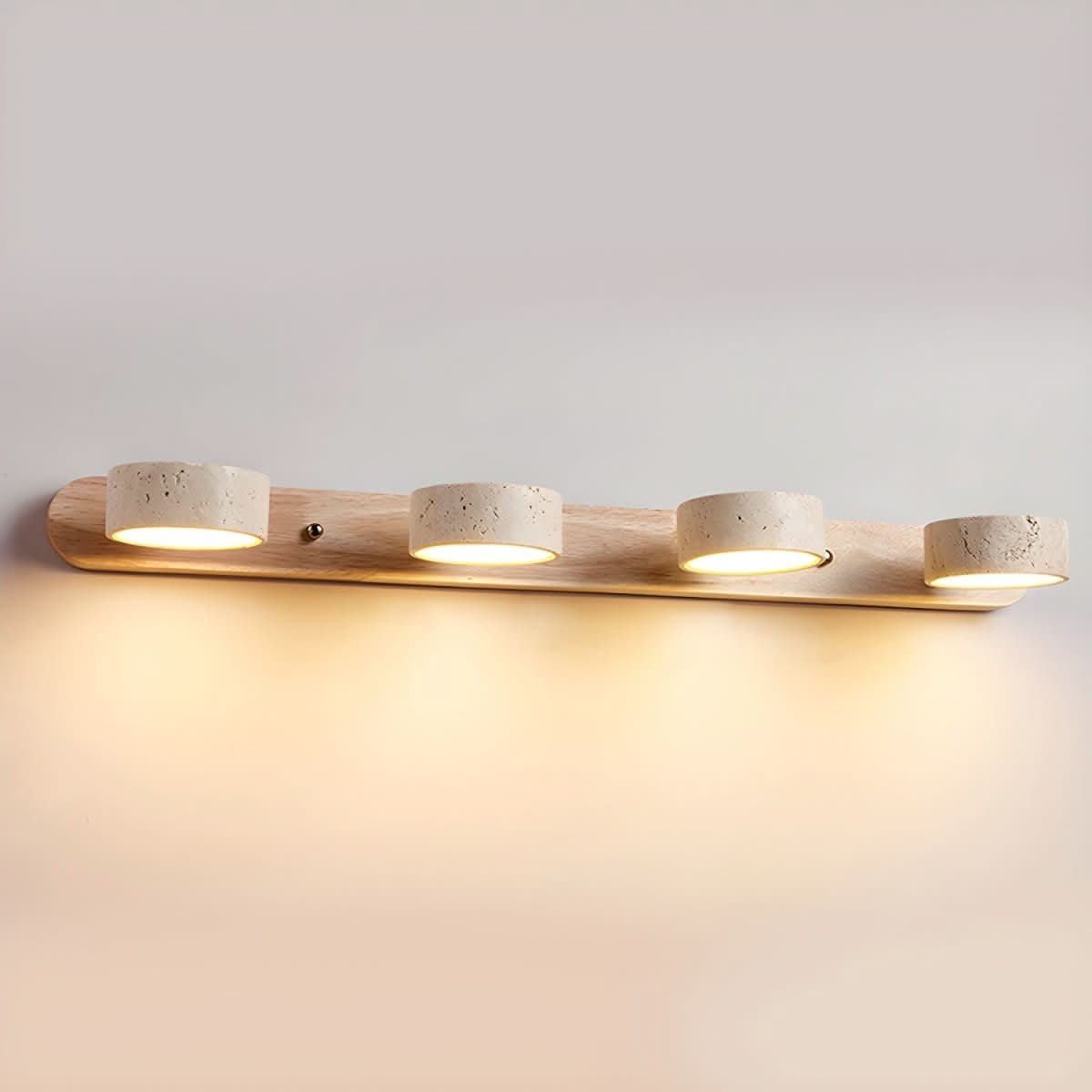 Modern LED Wall Light with Natural Travertine and Wood Design