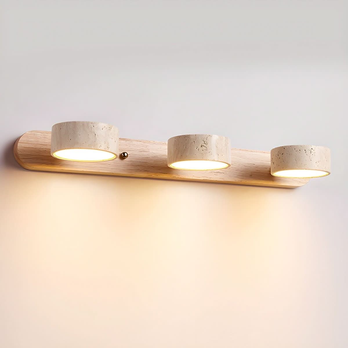Modern LED Wall Light with Natural Travertine and Wood Design
