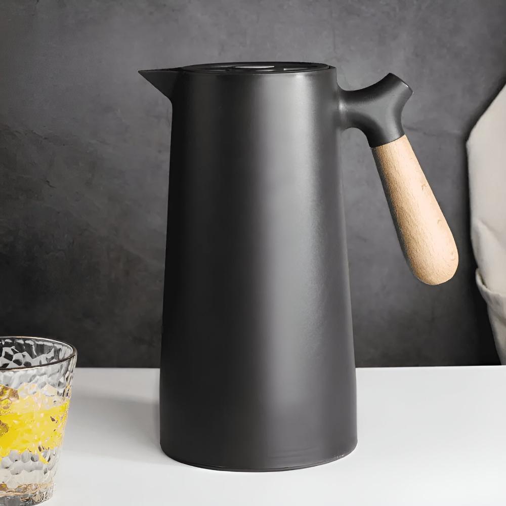Stylish Insulated Beverage Carafe with Wooden Grip - 1L
