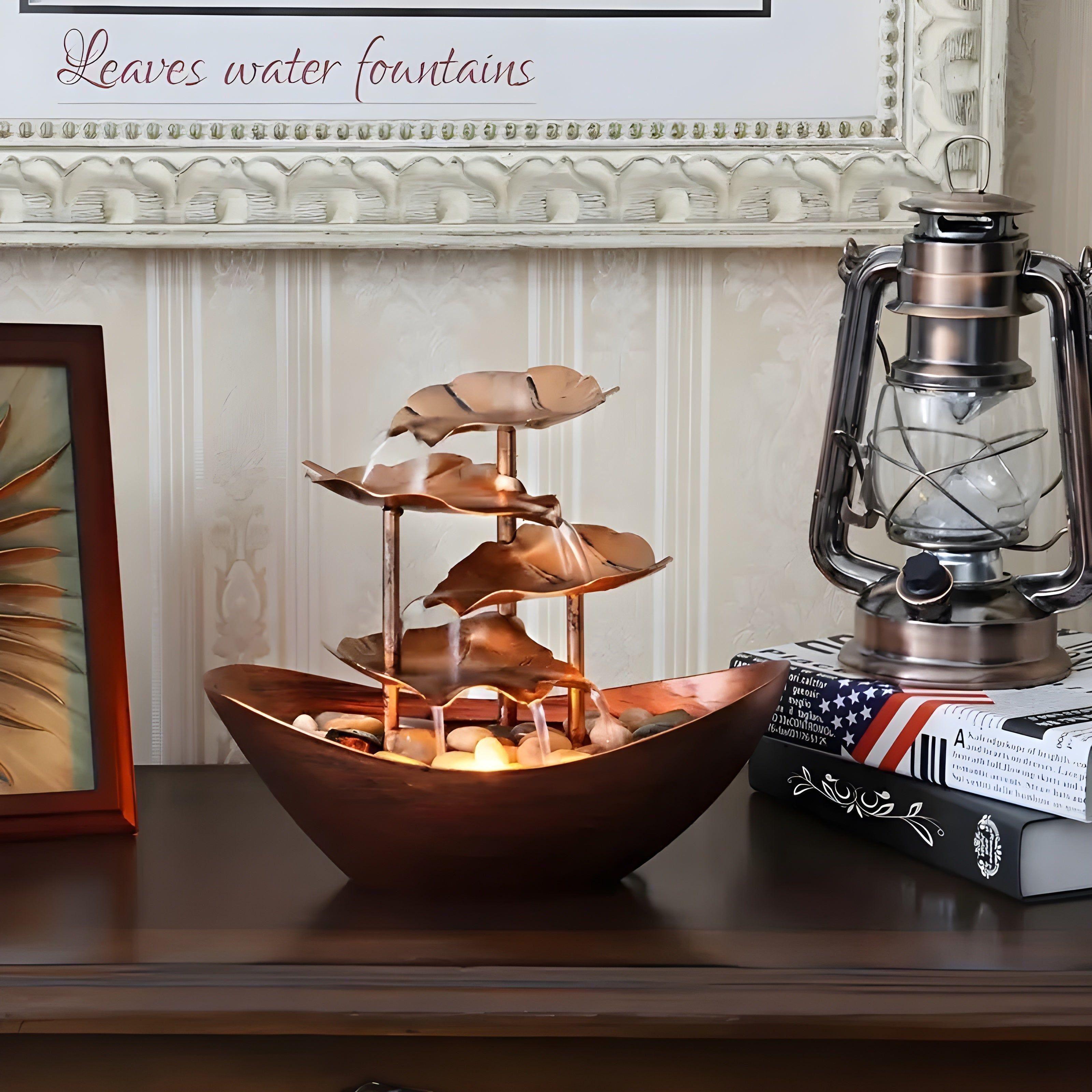 SereneFlow Vintage LED Tabletop Water Fountain for Home & Office