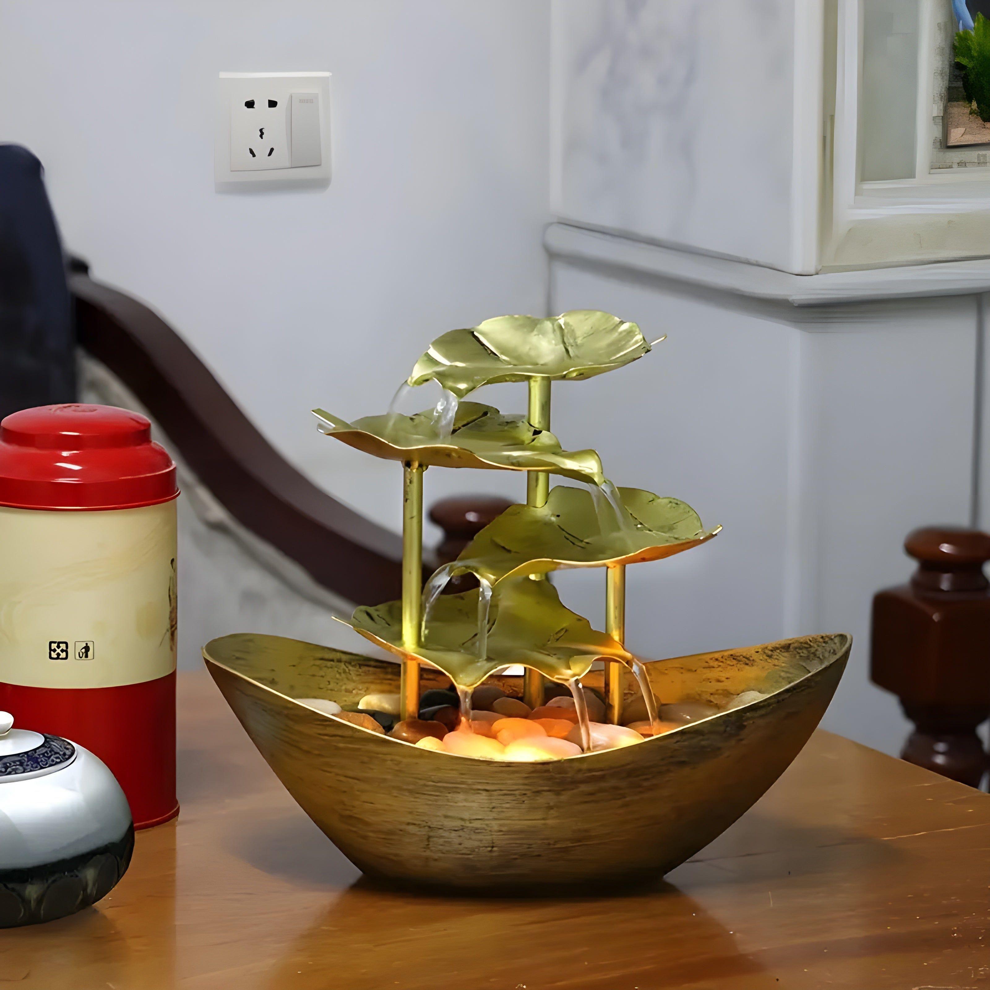 SereneFlow Vintage LED Tabletop Water Fountain for Home & Office