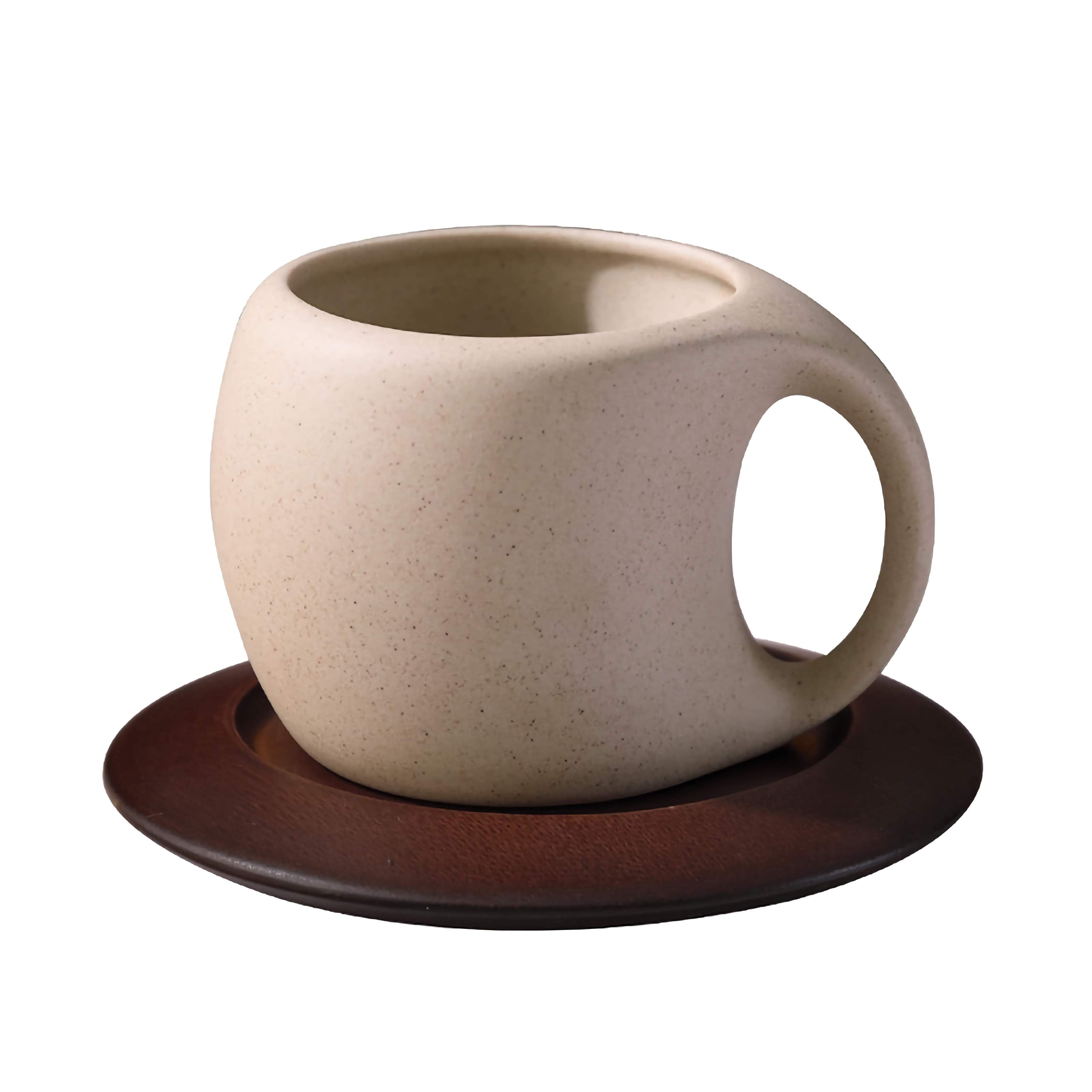 Elegant Ceramic Coffee Cup Set with Wooden Coaster and Spoon - 8.5 oz
