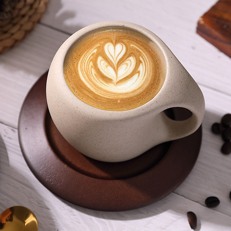 Elegant Ceramic Coffee Cup Set with Wooden Coaster and Spoon - 8.5 oz