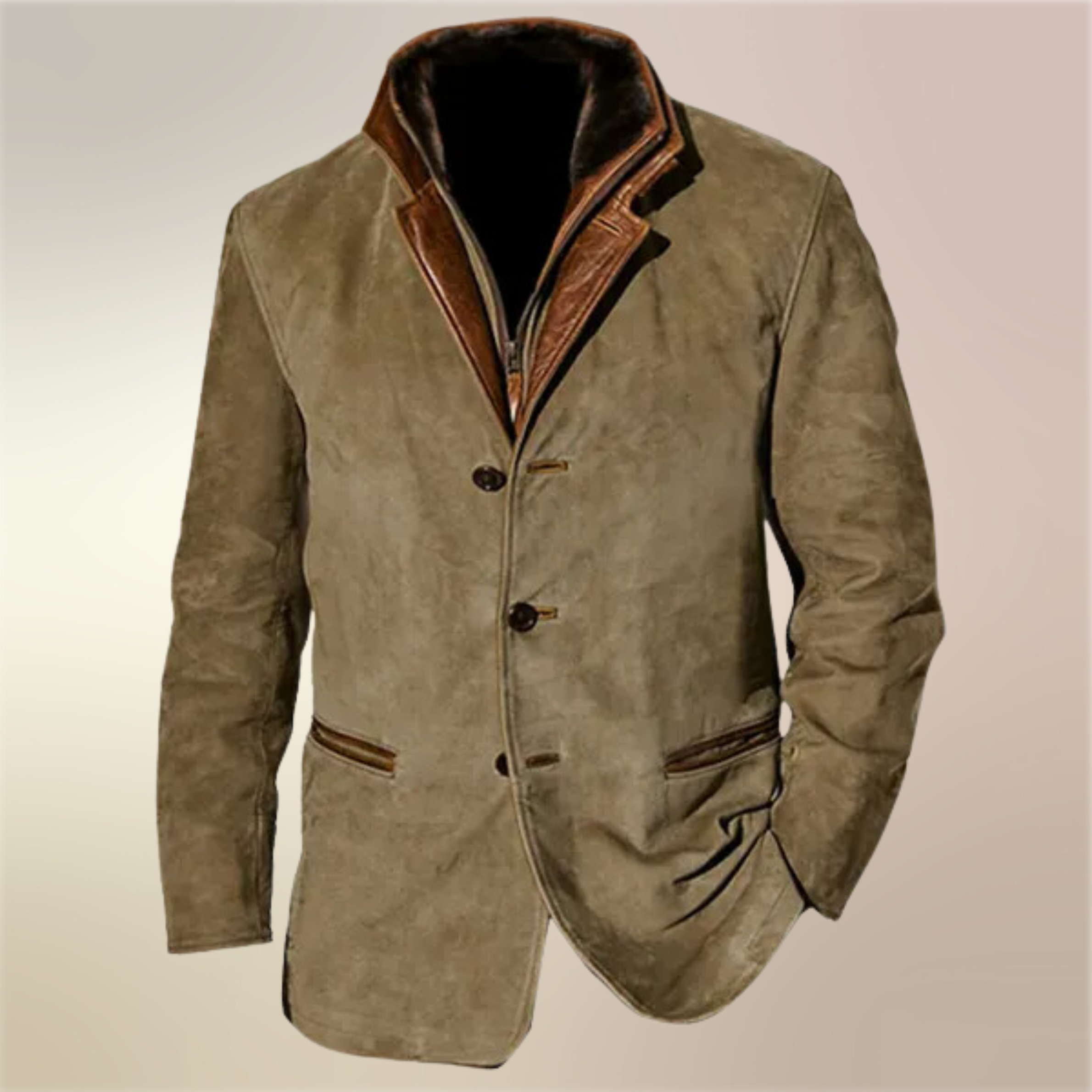 Men's Classic Suede Jacket with Leather Trim - Slim Fit Style