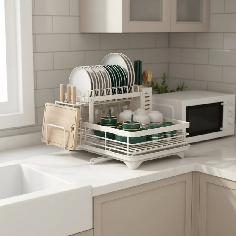 Space-Saving Stainless Steel Dish Drying Rack for Modern Kitchens