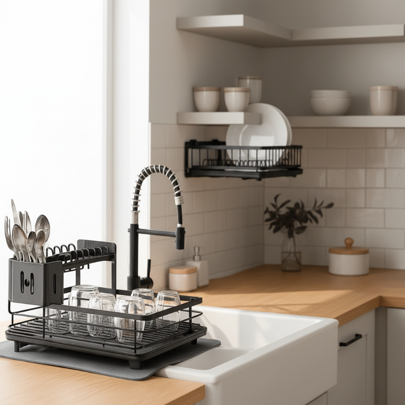 Space-Saving Stainless Steel Dish Drying Rack for Modern Kitchens