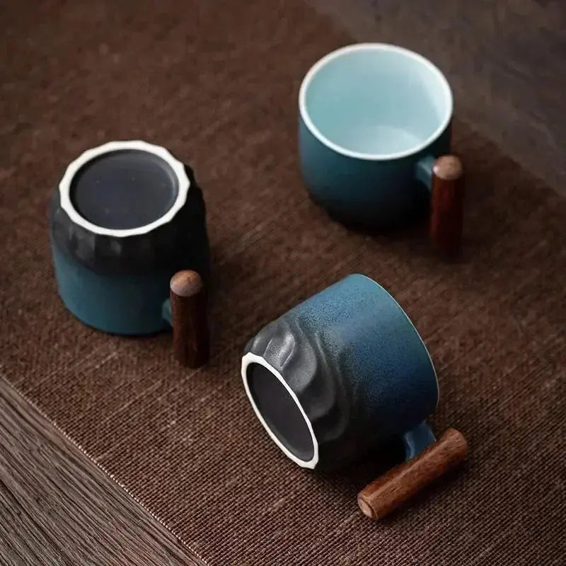 Ceramic Coffee Mug with Wooden Handle | Handmade Unique Design