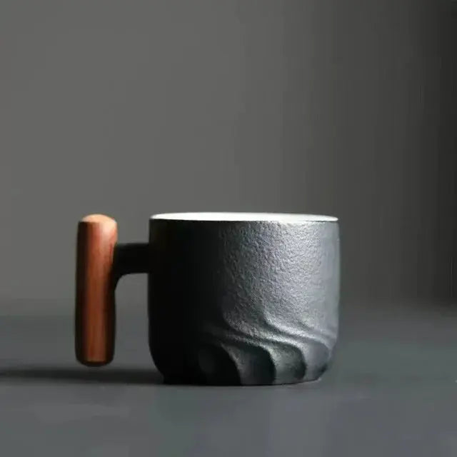 Ceramic Coffee Mug with Wooden Handle | Handmade Unique Design