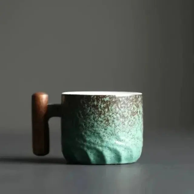 Ceramic Coffee Mug with Wooden Handle | Handmade Unique Design