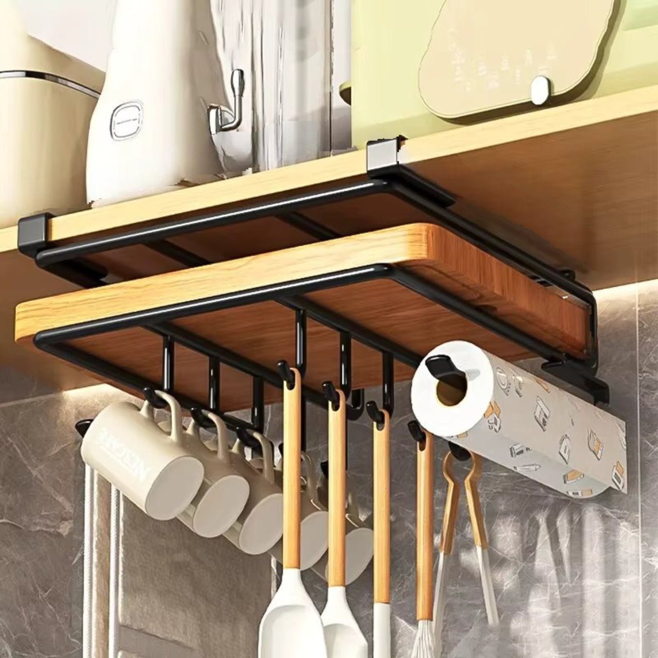 Under-Cabinet Organizer with Integrated Towel Holder