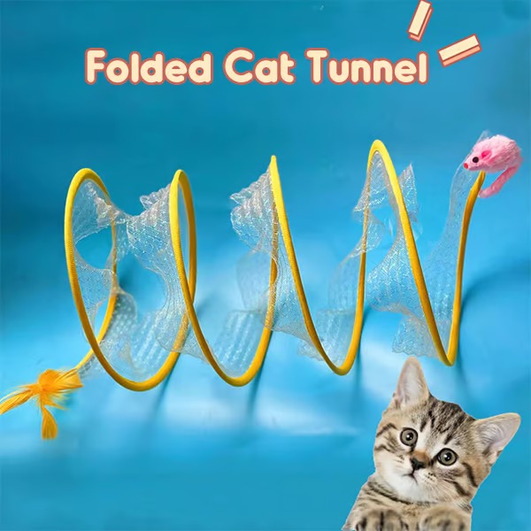 Collapsible Cat Tunnel with Integrated Toy for Cats