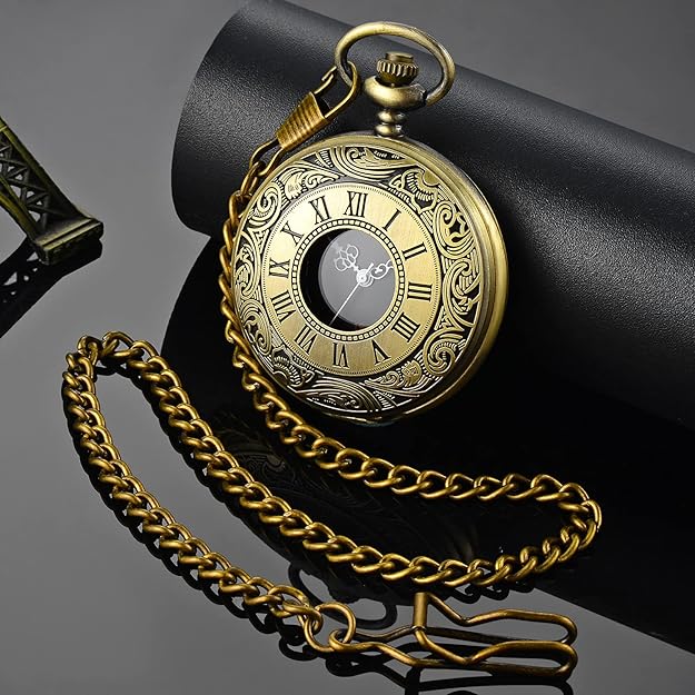 Classic Men's Pocket Watch | Vintage Style | Quartz Movement | Gold Hands