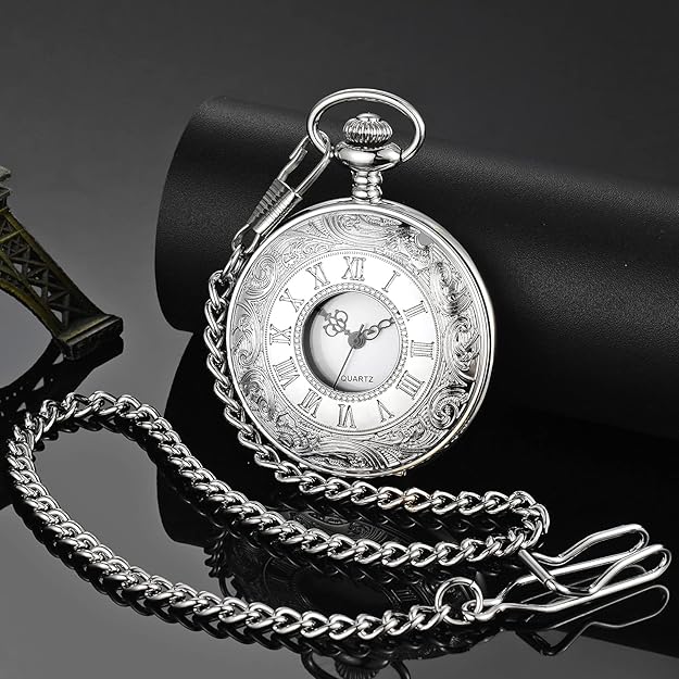 Classic Men's Pocket Watch | Vintage Style | Quartz Movement | Gold Hands