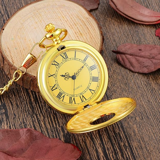 Classic Men's Pocket Watch | Vintage Style | Quartz Movement | Gold Hands