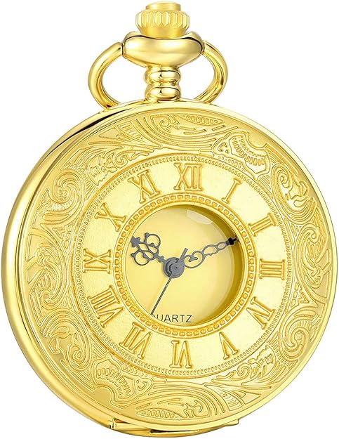 Classic Men's Pocket Watch | Vintage Style | Quartz Movement | Gold Hands