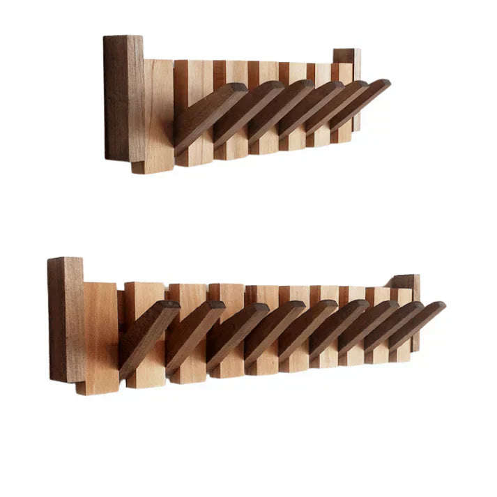 Wooden Piano Coat Rack | Solid Walnut & Maple | 8 Hooks Wall Mounted