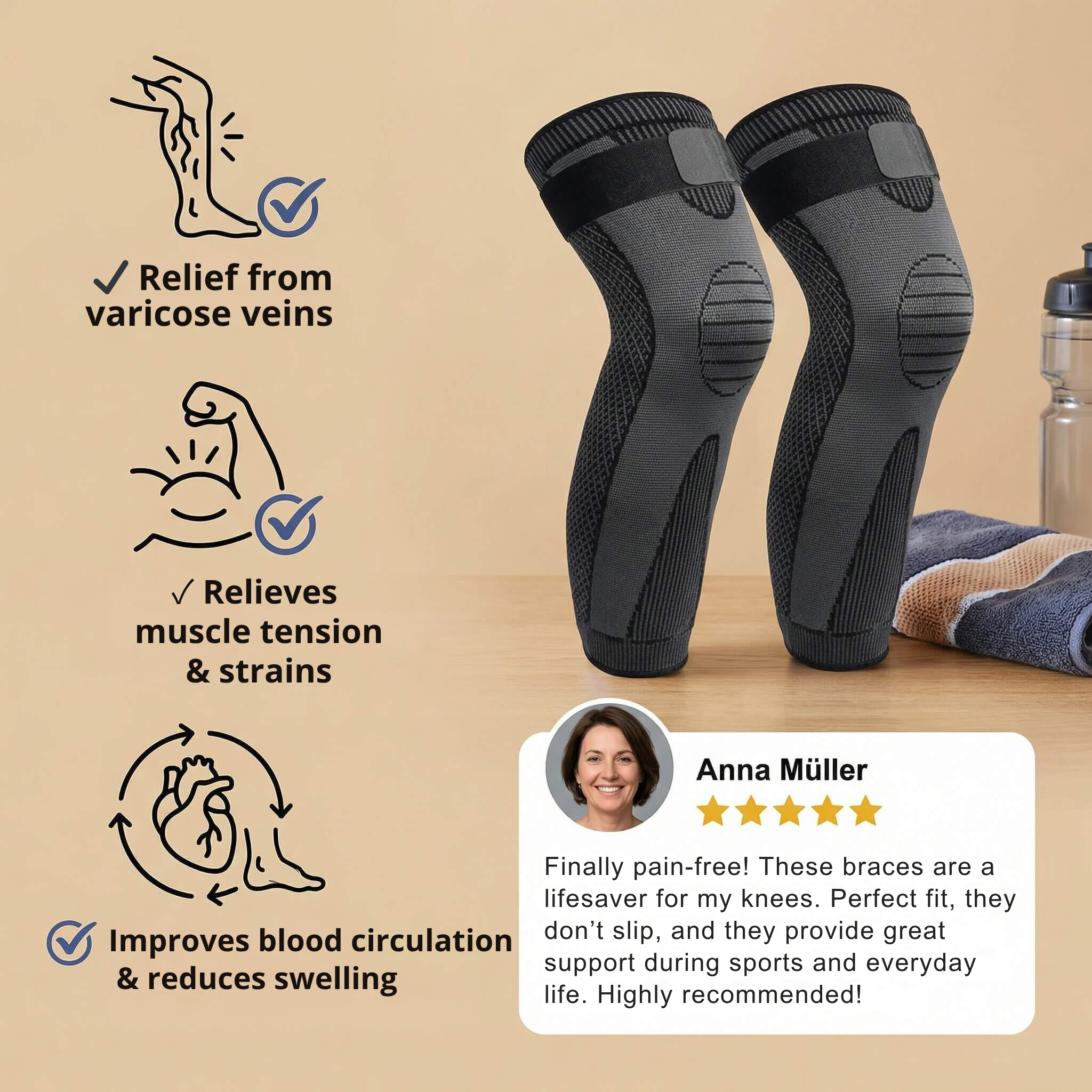 Compression Knee Support | Breathable, Non-Slip Design | Strong Hold
