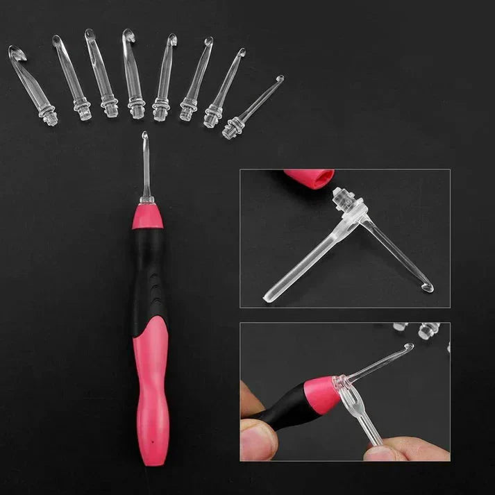 Illuminated Crochet Hook Set with Interchangeable Tips