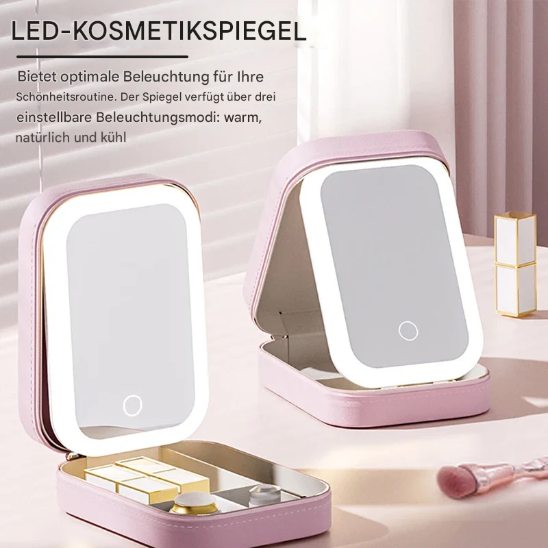 LED Makeup Mirror Case | 3 Light Modes | Organizer & Travel Pouch | Touch Control