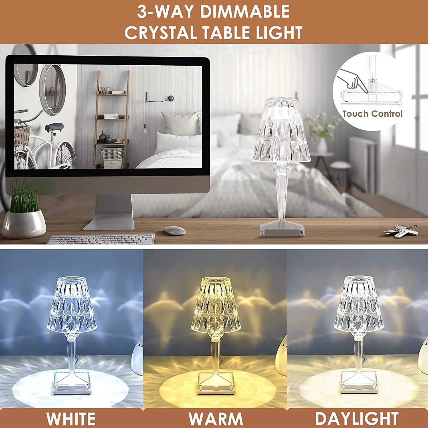 Wireless Crystal Table Lamp with LED Light