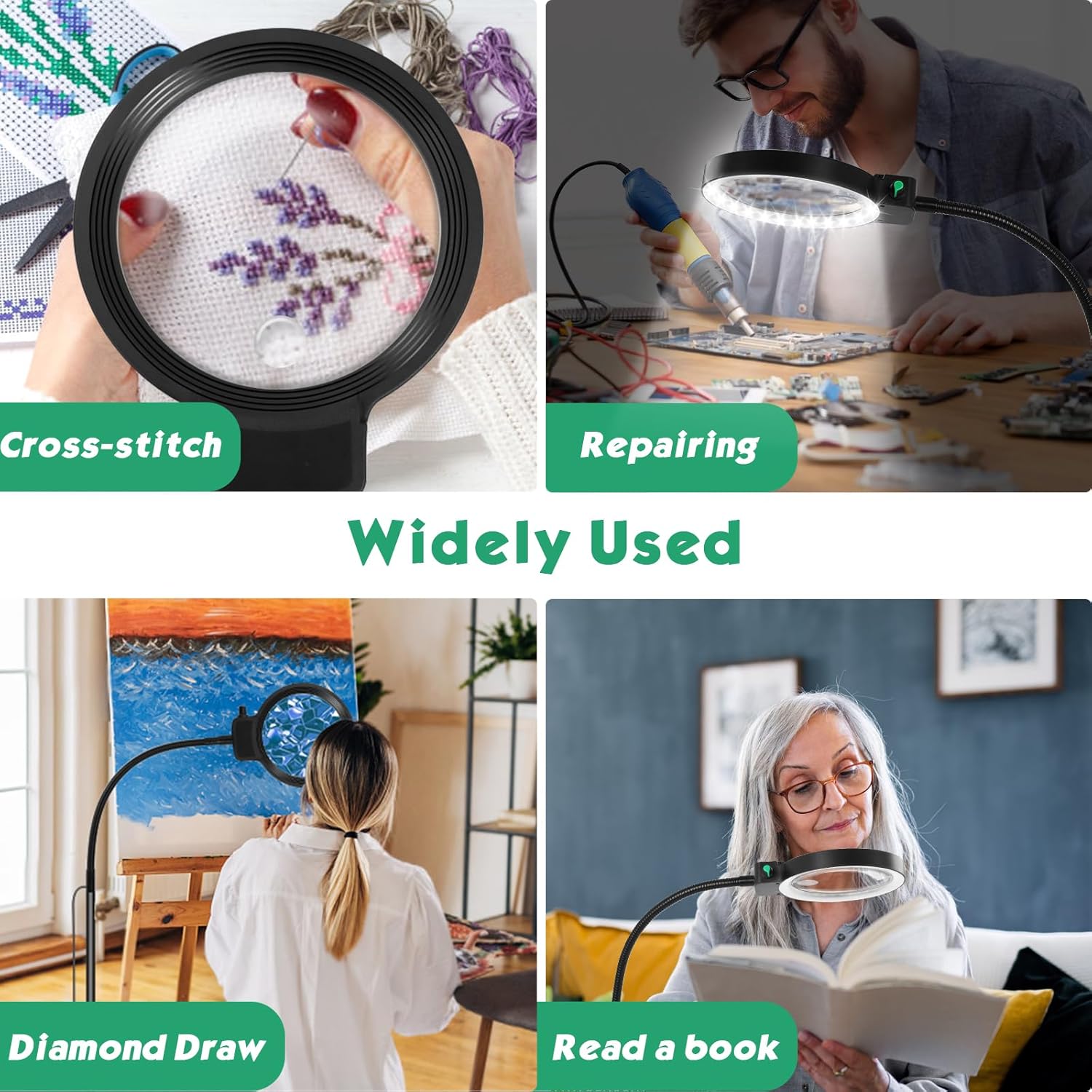 Illuminated Magnifier with Flexible Stand for Precision Tasks