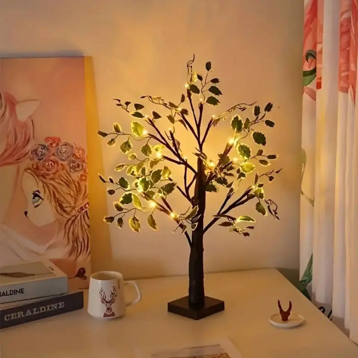 Enchanting LED Branch Light with Birch Leaves - Warm White Glow