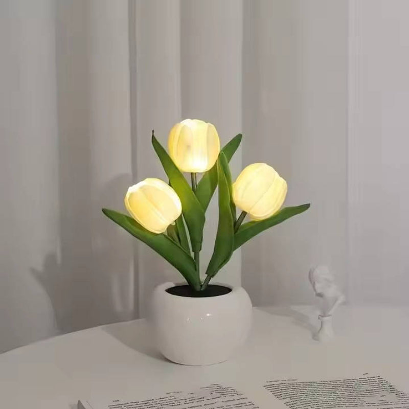 Charming LED Floral Night Light in Elegant Ceramic Vase