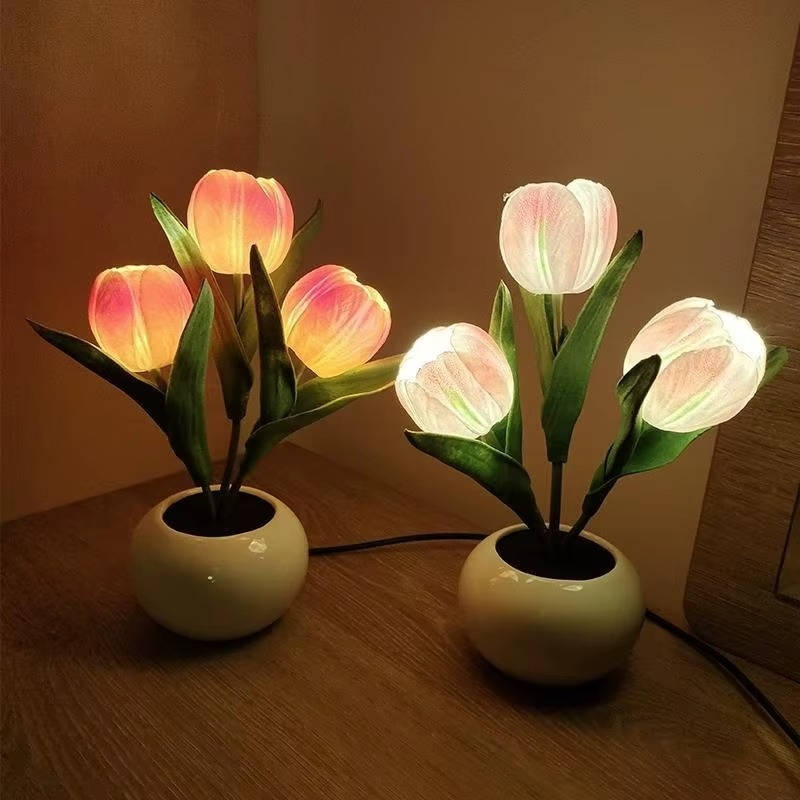 Charming LED Floral Night Light in Elegant Ceramic Vase