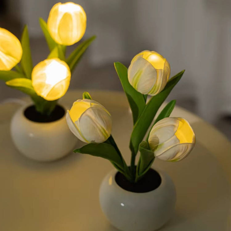 Charming LED Floral Night Light in Elegant Ceramic Vase