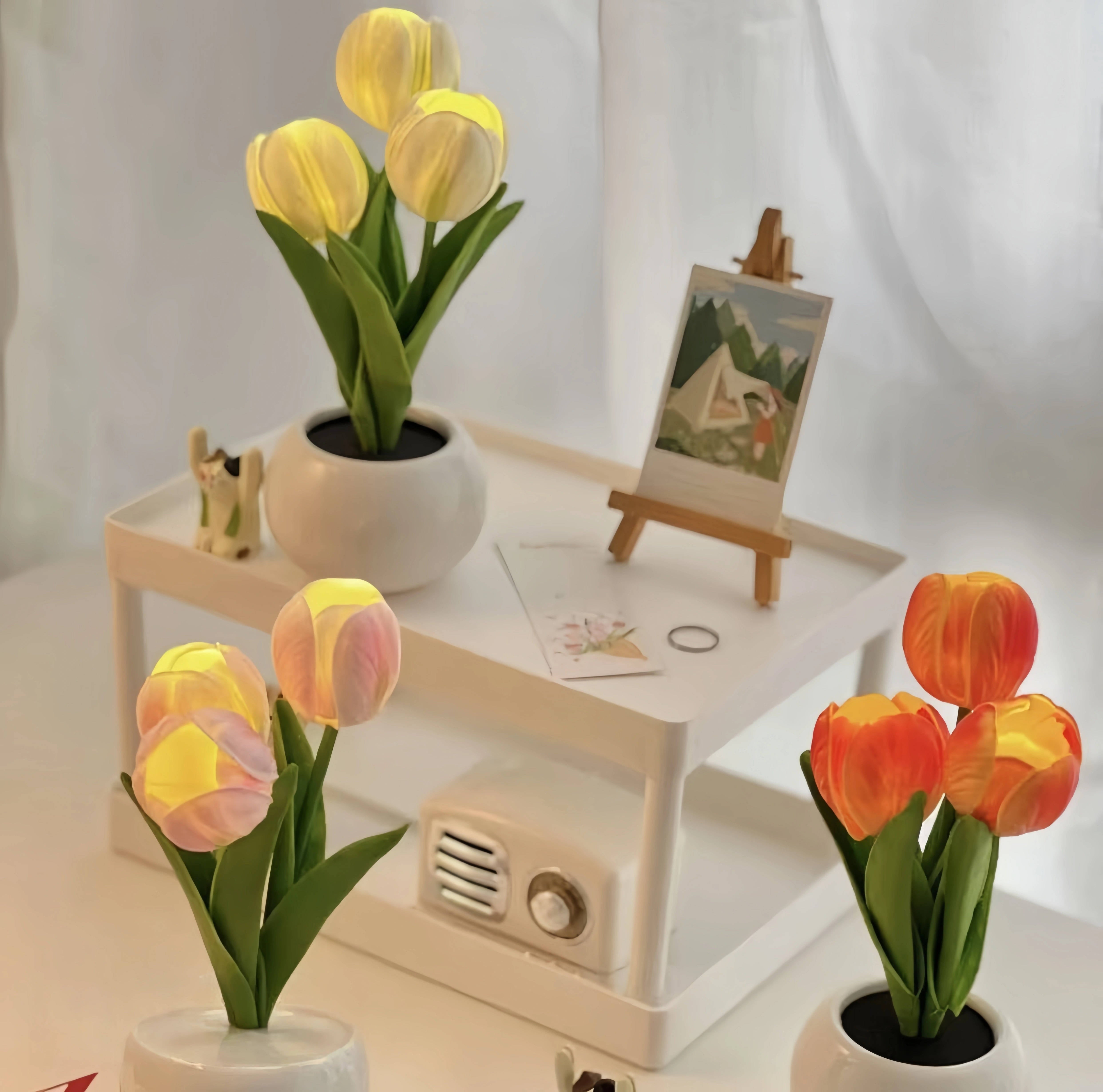 Charming LED Floral Night Light in Elegant Ceramic Vase
