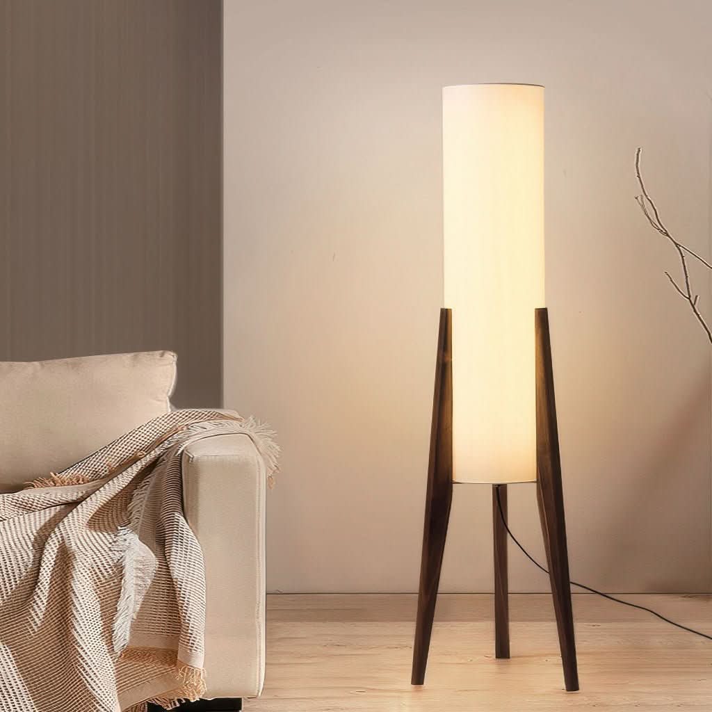 Scandinavian Walnut Floor Lamp with Dimmable LED Light