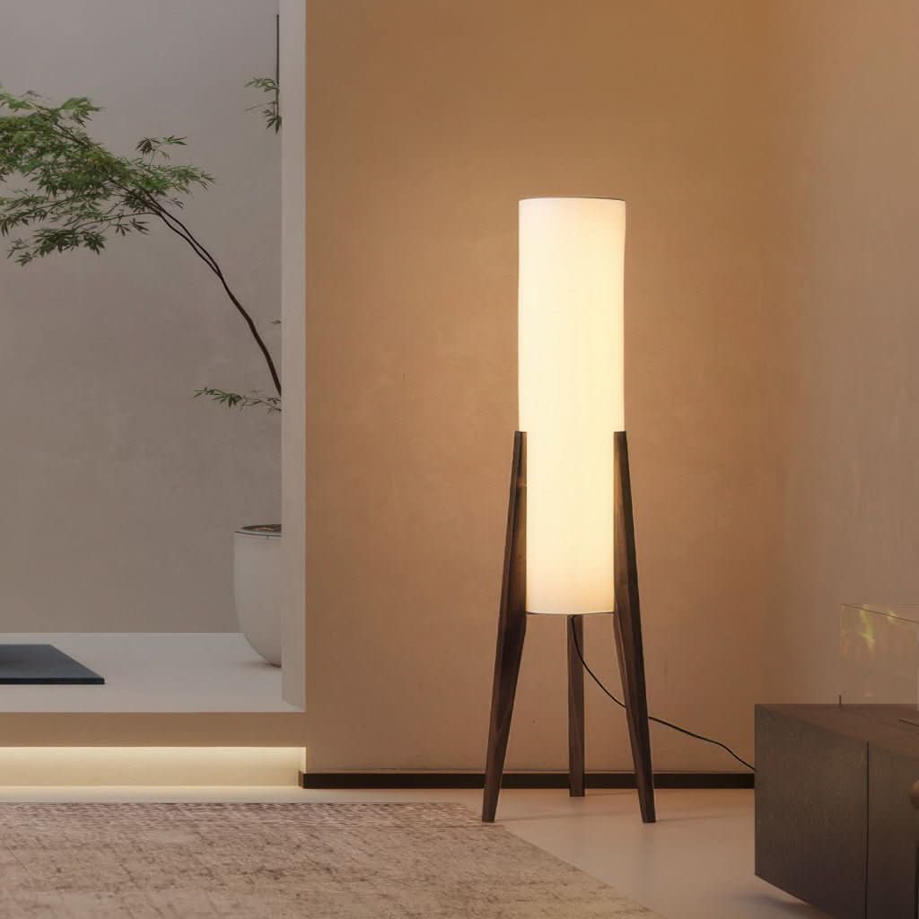 Scandinavian Walnut Floor Lamp with Dimmable LED Light