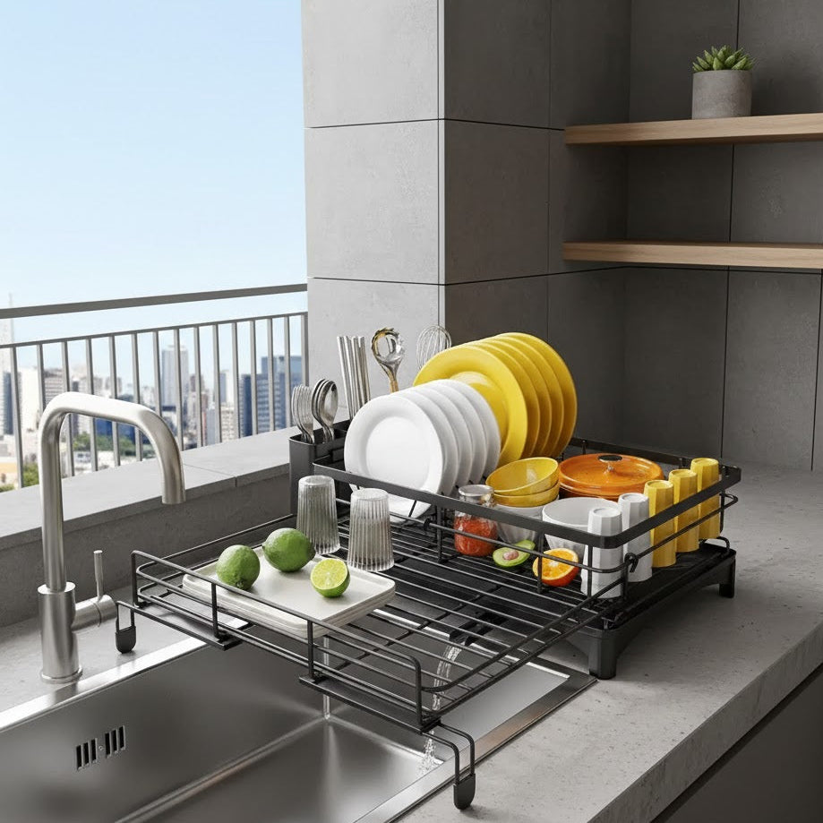 SteelSmart - Sturdy Stainless Steel Dish Rack with Drainboard & Utensil Holder