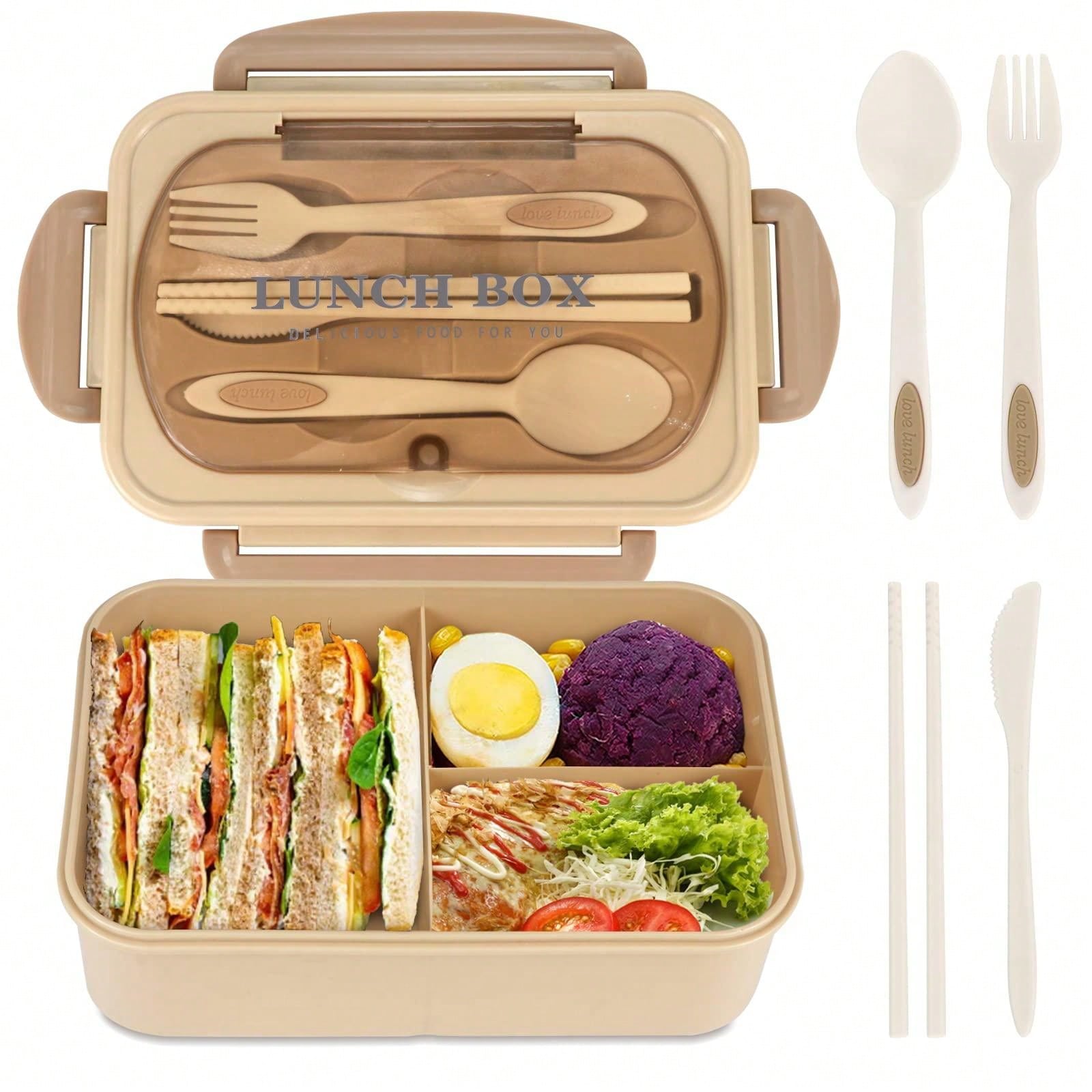 Durable 1200ml Smart Lunch Box with Cutlery and 3 Sections