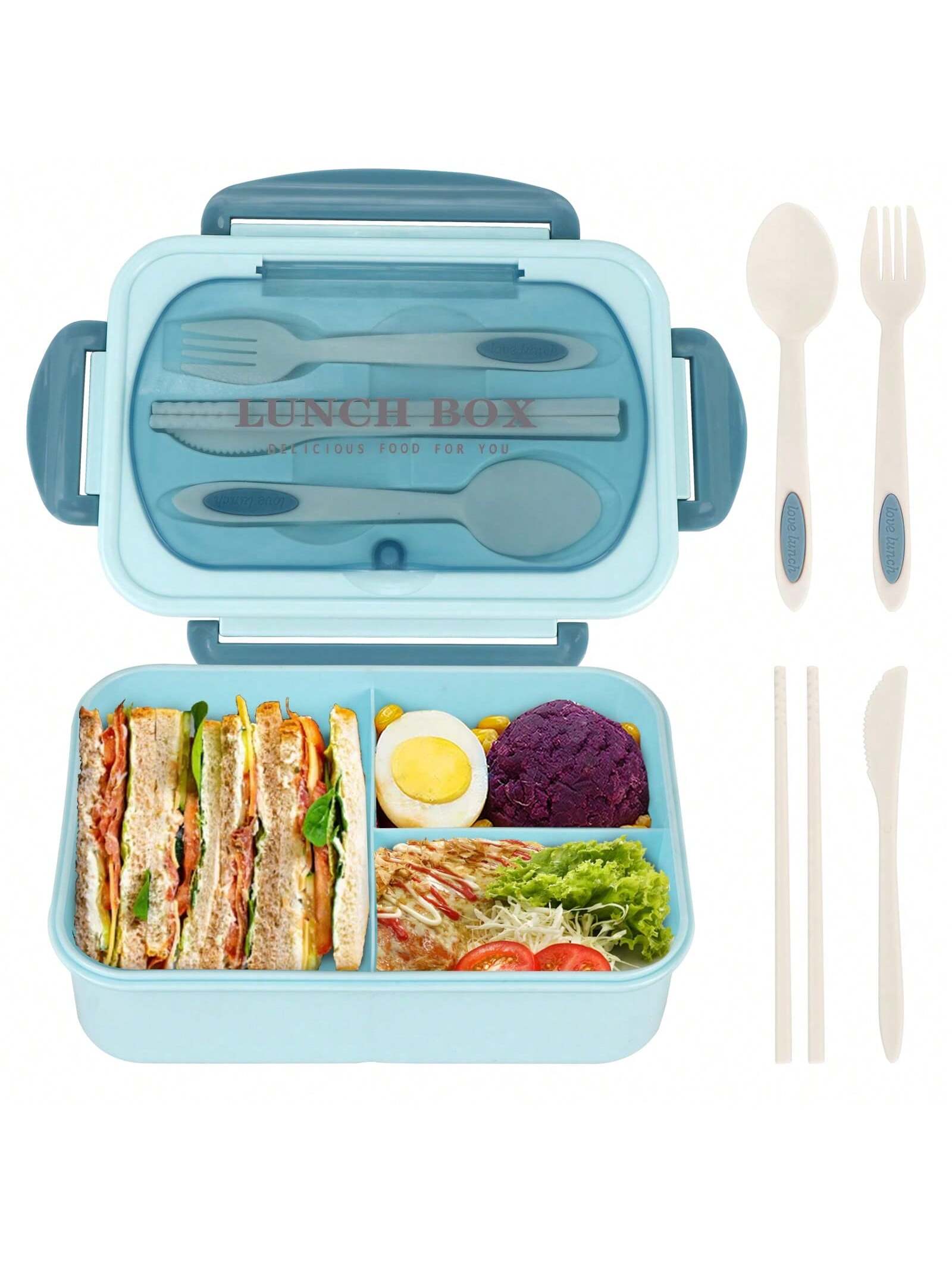 Durable 1200ml Smart Lunch Box with Cutlery and 3 Sections