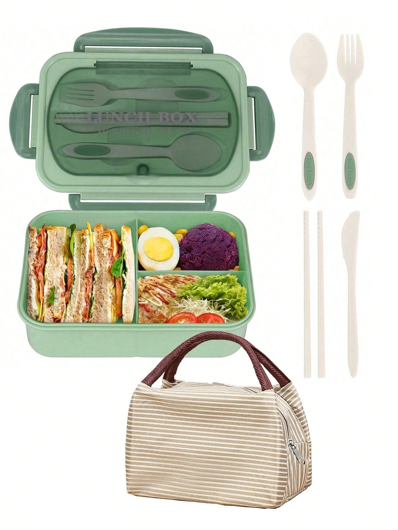 Durable 1200ml Smart Lunch Box with Cutlery and 3 Sections