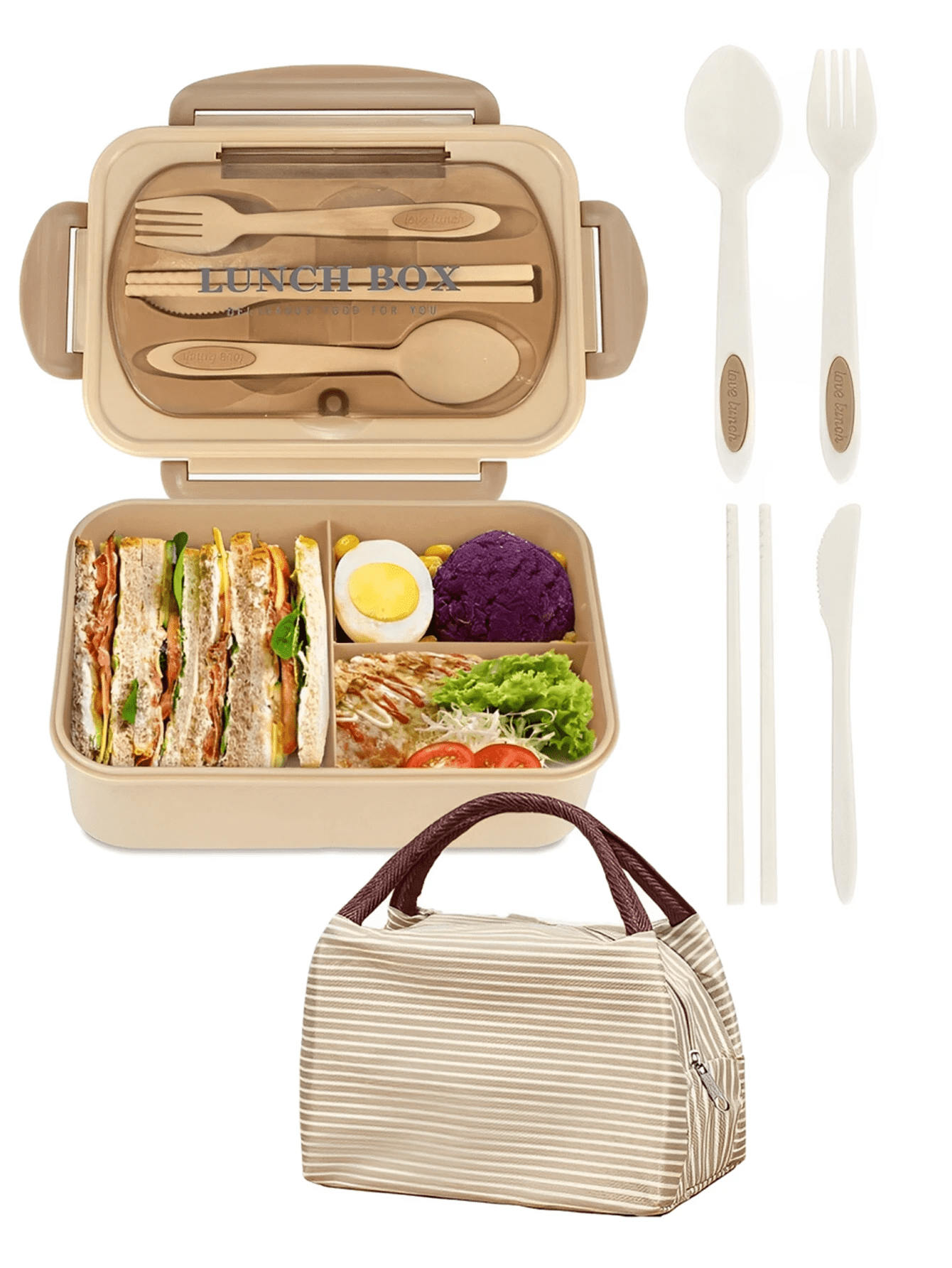 Durable 1200ml Smart Lunch Box with Cutlery and 3 Sections
