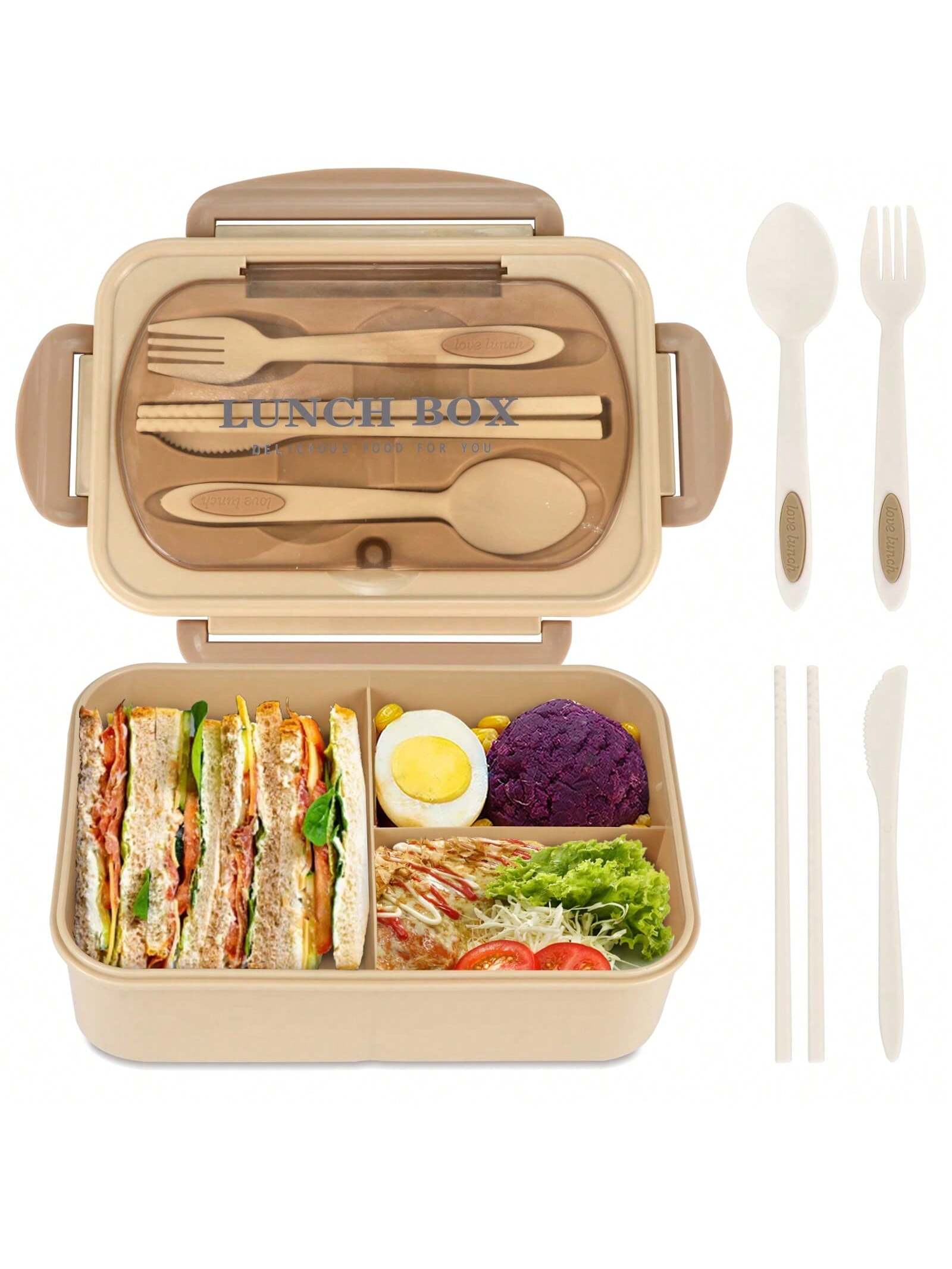 Durable 1200ml Smart Lunch Box with Cutlery and 3 Sections