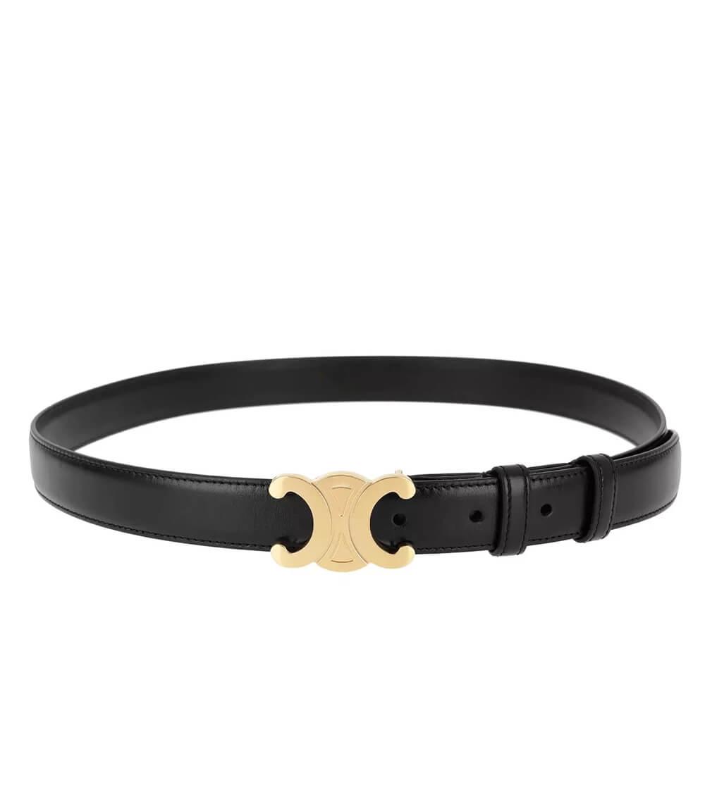 Elegant Leather Belt with Adjustable Length and Chic Gold Buckle