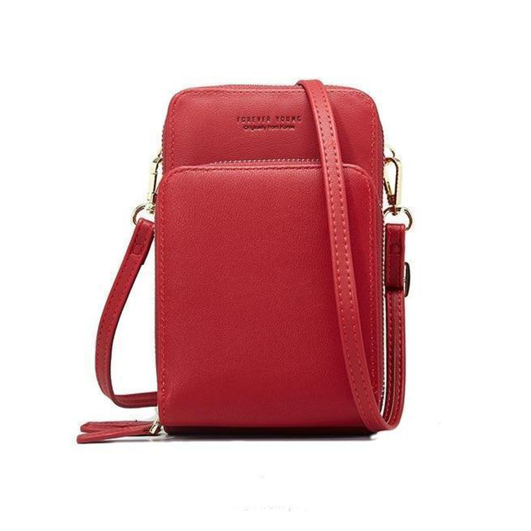 Chic Leather Phone Clutch with Safety Features and Adjustable Strap