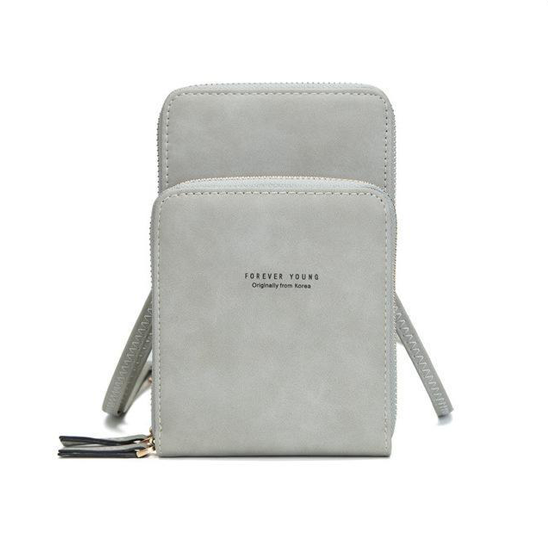 Chic Leather Phone Clutch with Safety Features and Adjustable Strap