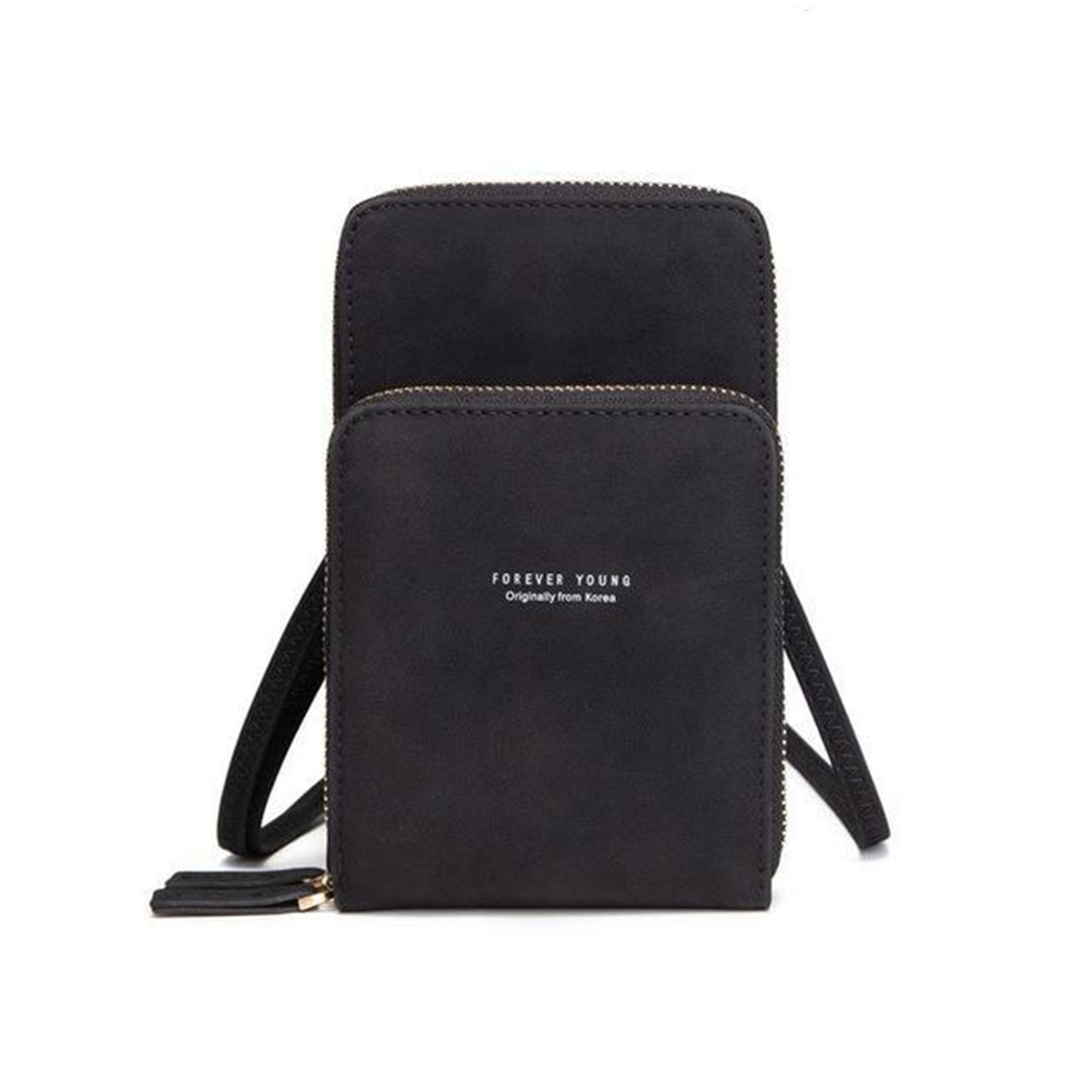 Chic Leather Phone Clutch with Safety Features and Adjustable Strap