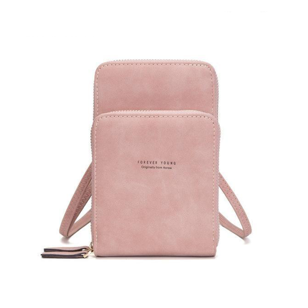 Chic Leather Phone Clutch with Safety Features and Adjustable Strap