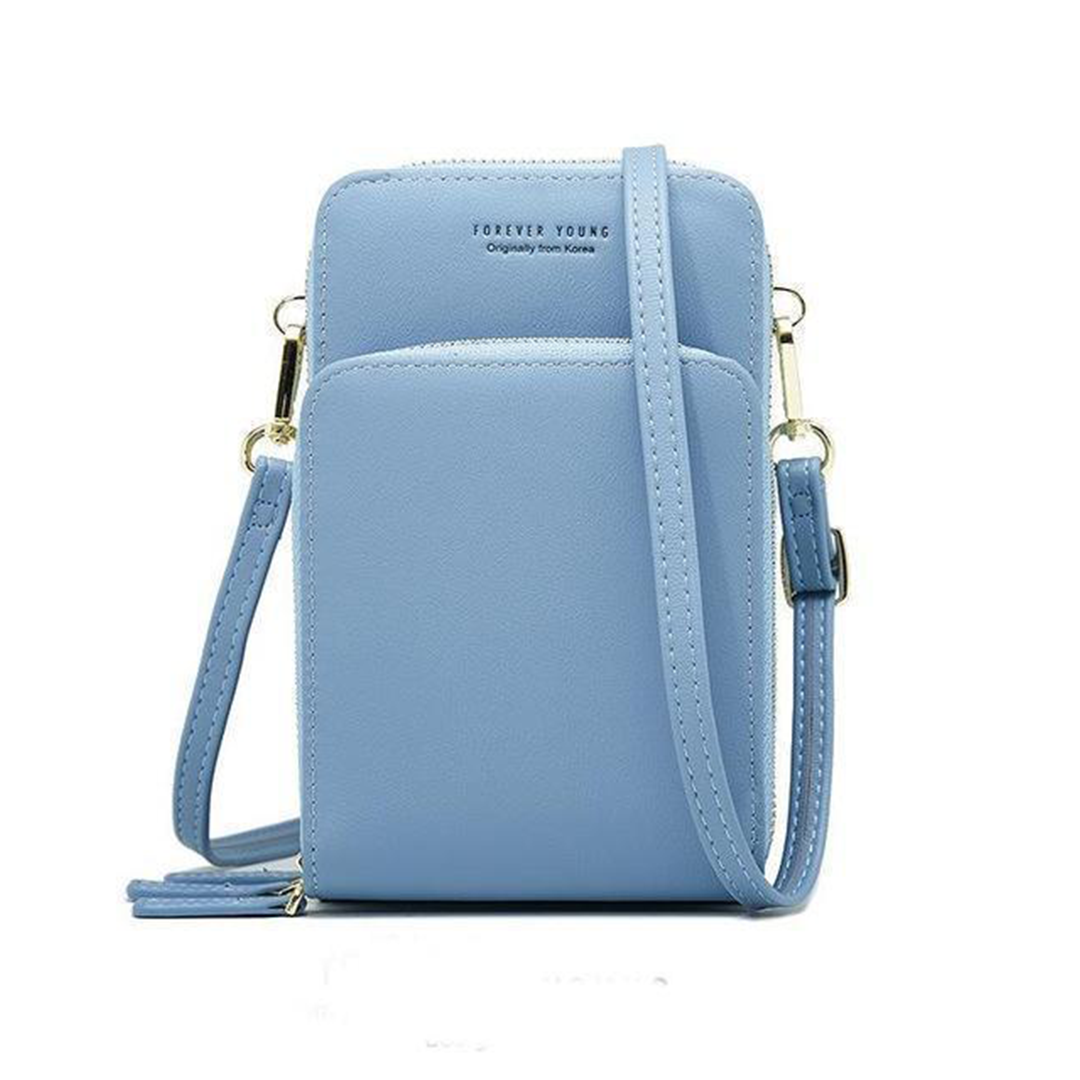 Chic Leather Phone Clutch with Safety Features and Adjustable Strap