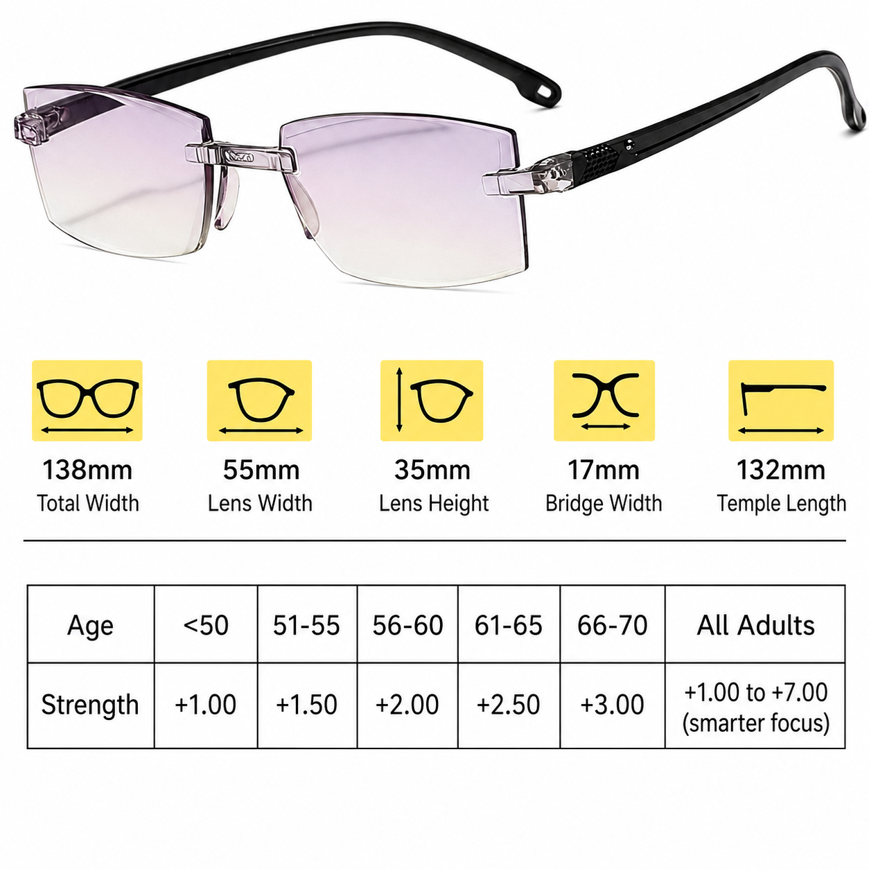Reading Glasses | Multifocal Progressive | Blue Light Blocking | Lightweight & Rimless
